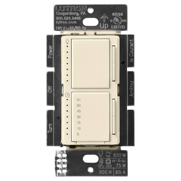 Lutron Maestro LED+ Dual Dimmer and Timer Switch, 75-Watt LED Bulbs/2.5A Fans, Single-Pole, Almond (MACL-L3T251-AL)