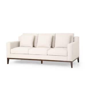 Ovando 80 in. Beige and Dark Walnut Polyester 3-Seats Sofa with Accent Pillows