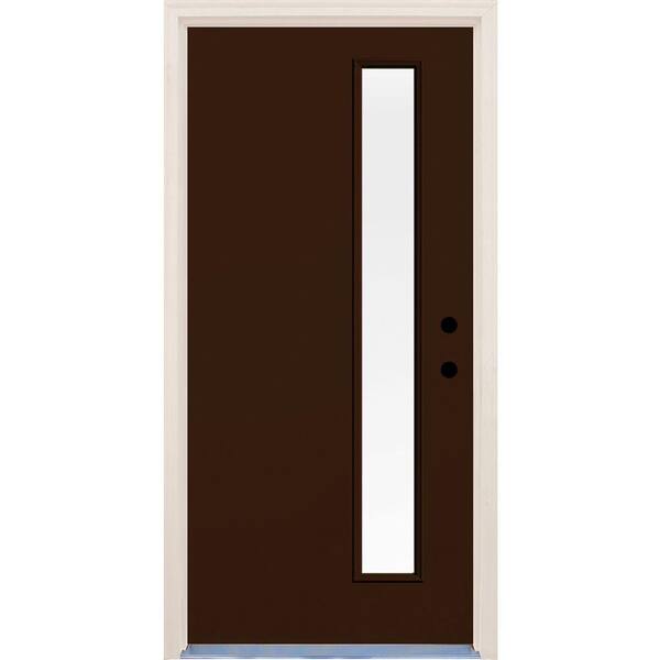 Builders Choice 36 in. x 80 in. Left-Hand Earthen 1 Lite Clear Glass Painted Fiberglass Prehung Front Door with Brickmould