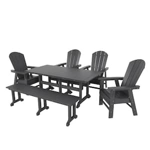 Laguna Gray 6-Piece HDPE Plastic Outdoor Dinning Set with Bench