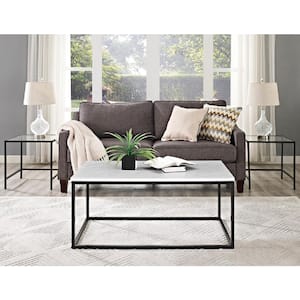 42 in. White/Black Large Rectangle Wood Coffee Table