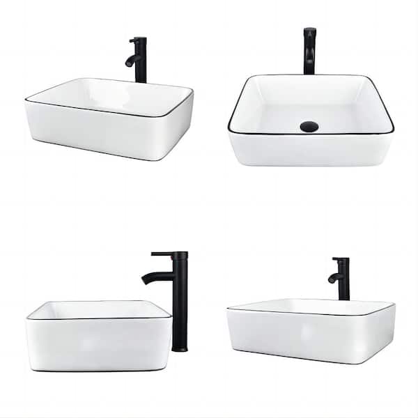 Puluomis White Ceramic Rectangular Vessel Sink with Artistic Puluomis White Ceramic Rectangular Vessel Sink with Artistic