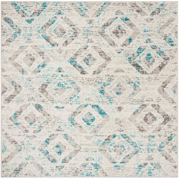 SAFAVIEH Skyler Ivory/Blue 4 ft. x 4 ft. Square Geometric Area Rug