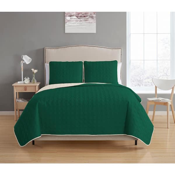 Unbranded Bethany Reversible 3-piece Hunter Green/Cream Full/Queen Quilt Set