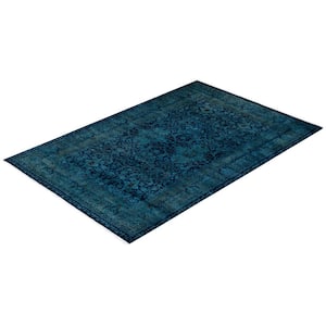 Navy 4 ft. 7 in. x 6 ft. 9 in. Fine Vibrance One-of-a-Kind Hand-Knotted Area Rug