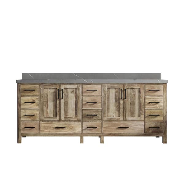 Willow Collections Malibu Mango 84 in. W x 22 in. D x 36 in. H Double Sink Bath Vanity in Natural with 2 in. Piatra Quartz Top