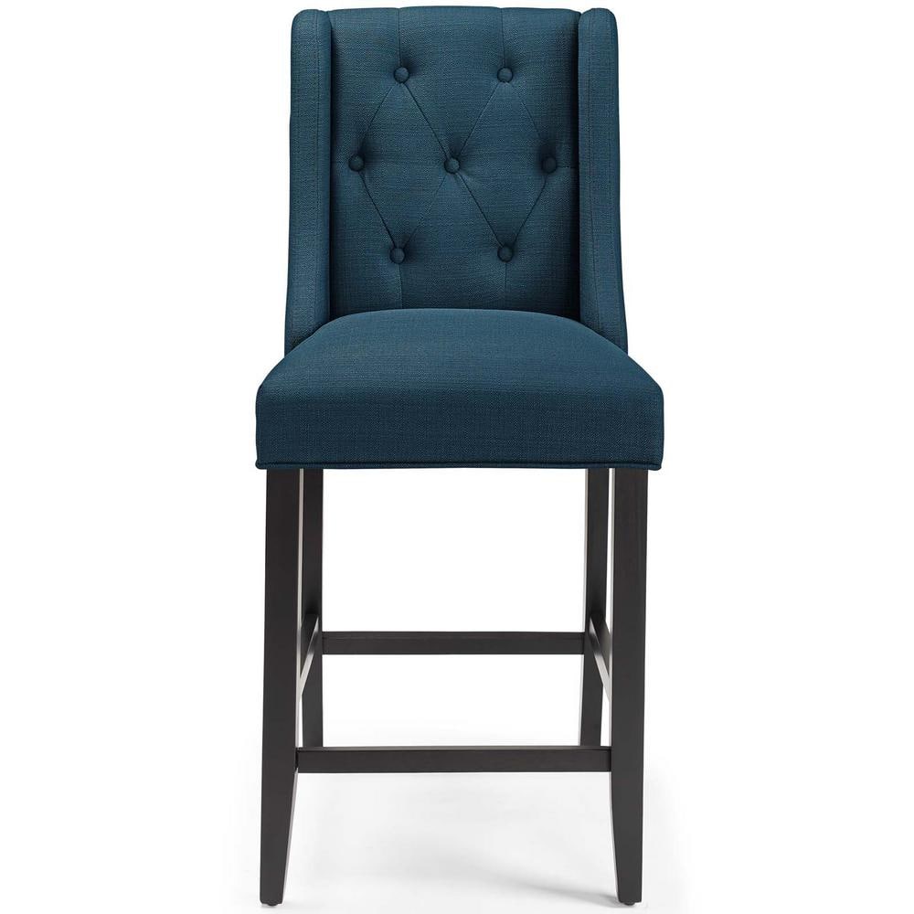 Azure Tufted Button Upholstered Fabric Counter Stool with Solid Wood Legs