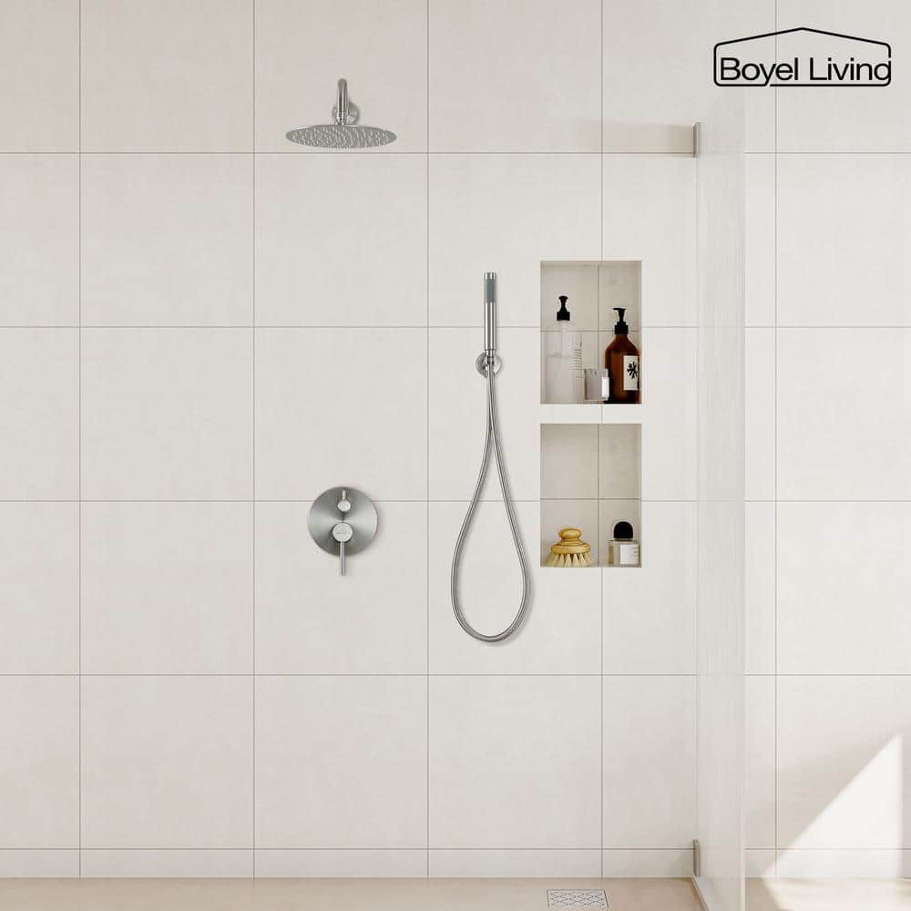 Brushed Nickel 10-Inch Rain Shower System with Handheld Spray