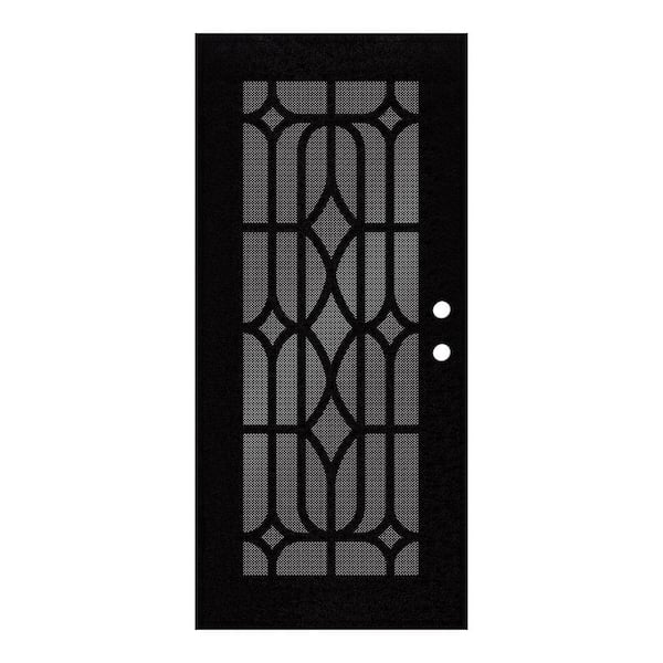 Unique Home Designs 30 in. x 80 in. Essex Black Right-Hand Surface Mount Security Door with Black Perforated Metal Screen