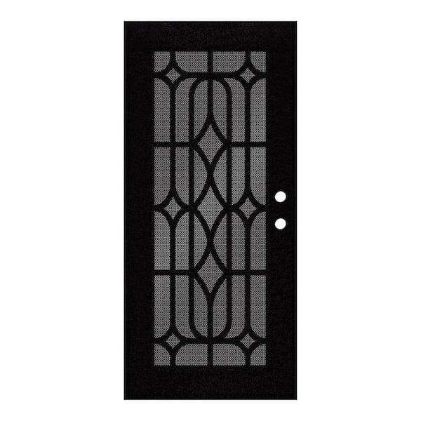 Unique Home Designs 32 in. x 80 in. Essex Black Right-Hand Surface Mount Security Door with Black Perforated Metal Screen