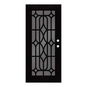 Essex 30 in. x 80 in. Right-Hand Outswing Black Aluminum Security Door with Black Perforated Metal Screen