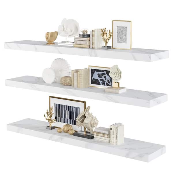 Unbranded 31.5 in. W x 7.6 in. D White Wall Mounted Shelves with Invisible Brackets Decorative Wall Shelf for Living Room (3-Pack)