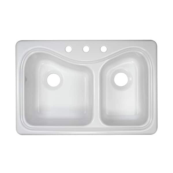 Lyons Industries Connoisseur Drop-In Acrylic 33x22x9 in. 3-Hole 60/40 Double Basin Kitchen Sink in White