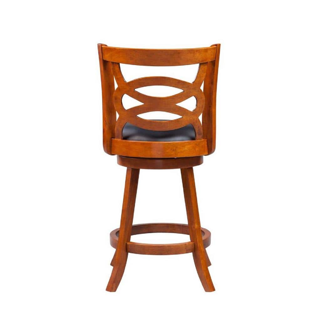 Walnut Brown 24" Swivel Leatherette Counter Stool with Interlocking Backrest