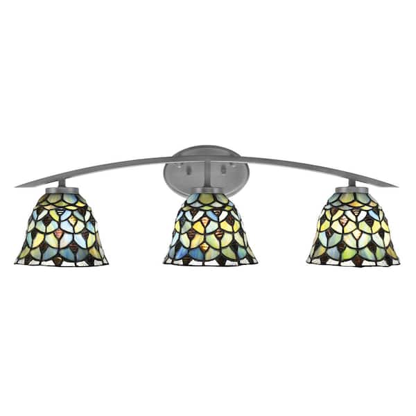 Unbranded Siena 29 in. 3-Light Vanity Light Graphite with Crescent Art Glass Shades