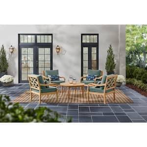 Lakewood 5-Piece Teak Patio Chat Set with CushionGuard Plus Willow Green Cushions