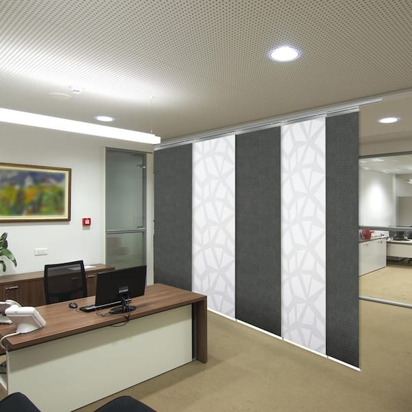 EMOH Nobel Sky 58 in. - 110 in. W x 94 in. L Adjustable 5- Panel White Single Rail Panel Track with 23.5 in. Slates