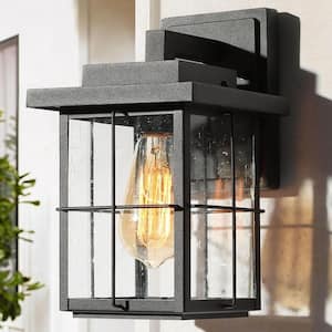 Farmhouse Outdoor Wall Light Modern Black Sconce 1-Light Exterior Porch Deck Wall Lantern with Clear Seeded Glass Shade