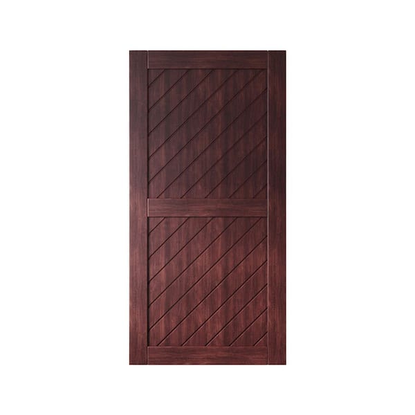 HOMACER XT1 32 in. x 80 in. C-Panel Solid Core Red Mahogany Slanted Stripe Design Pine Wood Interior Sliding Barn Door Slab