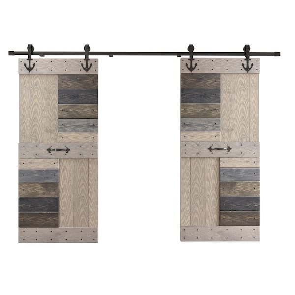 COAST SEQUOIA INC S Series Embossing 72 in. x 84 in. Light Multi DIY Knotty Wood Double Sliding Door with Hardware Kit