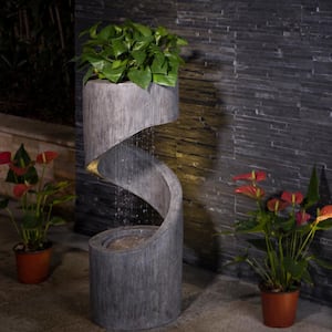 31.25 in. H Polyresin Curving Shaped Outdoor Fountain With Pump and LED Light