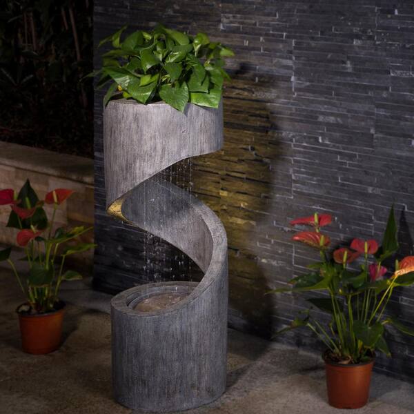 Glitzhome 31.25 in. H Polyresin Curving Shaped Outdoor Fountain With Pump and LED Light
