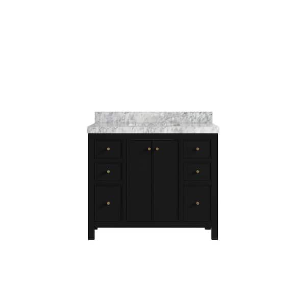 Willow Collections Chicago 42 in. W. x 22 in. D x 36 in. H Single Sink Bath Vanity in Black with 2 in. Carrara Marble Top