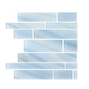 Take Home Tile Sample - Polar Orbit Blue 4.5 in. x 4.5 in. in. Interlocking Glossy Glass Mosaic