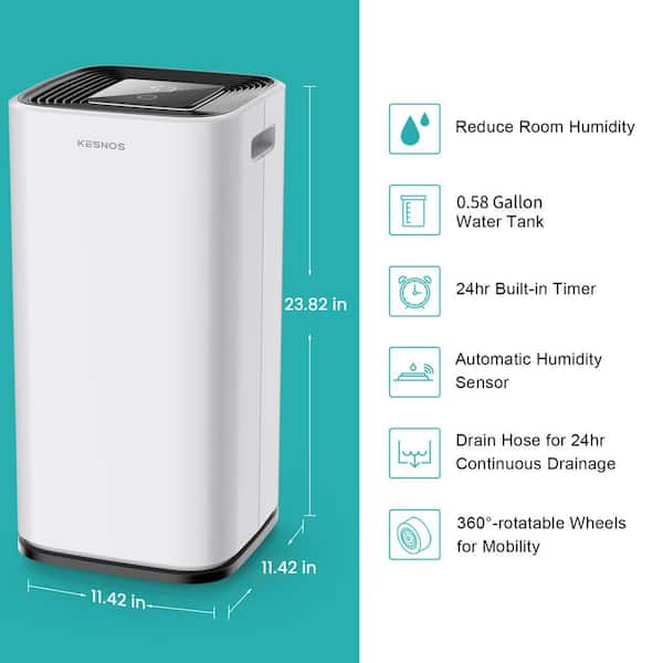 KESNOS HDCX-PD253D-1 70-Pint Capacity Home Dehumidifier With Bucket And Drain for 5,000 sq. ft. Indoor Use, White - 2