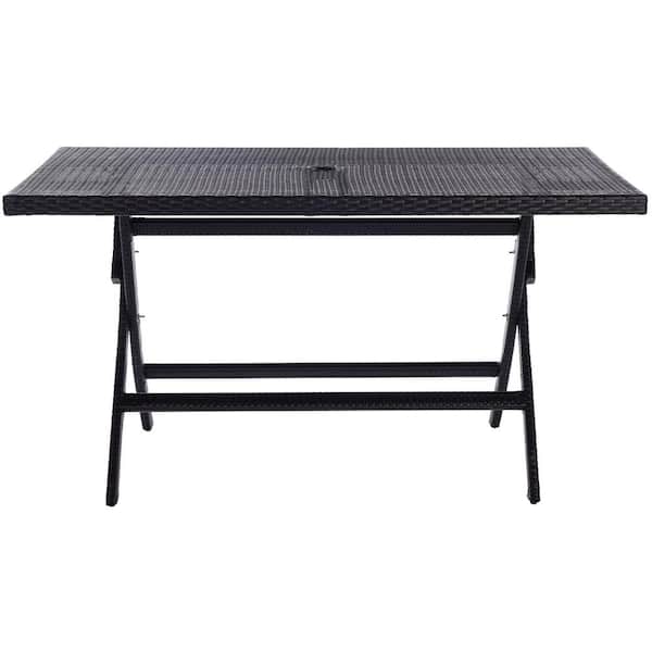 SAFAVIEH Akita Black Folding Rattan Outdoor Dining Table