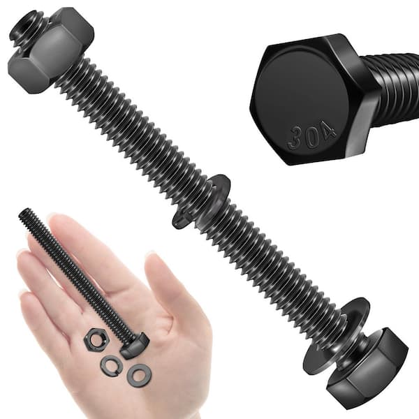 1/4 in.-20 x 3 in. Black Oxide Stainless Steel Hex Bolt with Nut, Washer and Lock Washer (10-Pack)