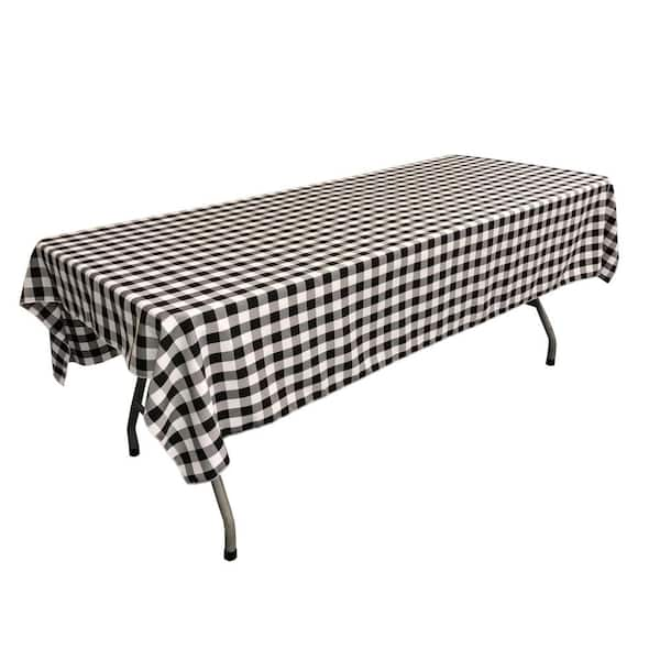 LA Linen 60 in. x 108 in. White and Black Polyester Gingham Checkered Rectangular Tablecloth