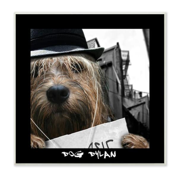 Dog Dylan Funny Musician Wearing Hat Cityscape by Noah Bay 1-Piece Unframed Animal Graphic Art Print 12 in. x 12 in.
