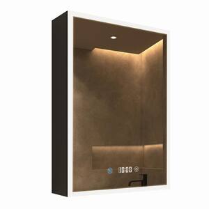 20 in. W x 28 in. H Rectangular Black Aluminum RGB LED Light Surface Mount Medicine Cabinet with Mirror, Right Hinge