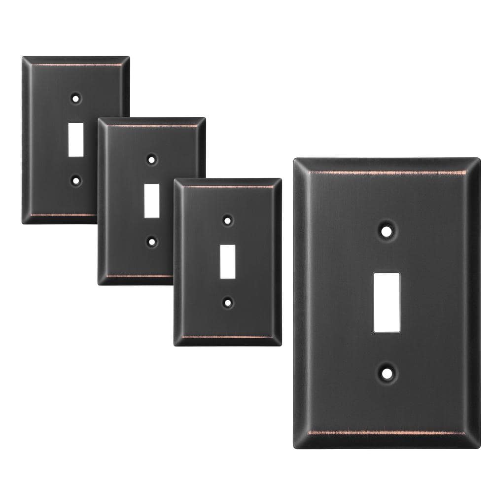 Sleeklighting 4 Pack Beveled Oil Rubbed Bronze Outlet Covers | 1 Gang Toggle