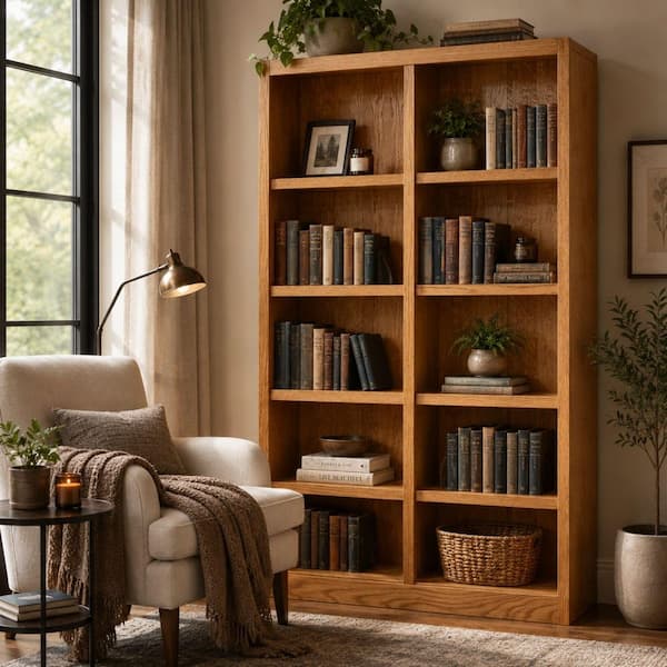 72 in. Dry Oak Wood 10-shelf Standard Bookcase with Adjustable Shelves