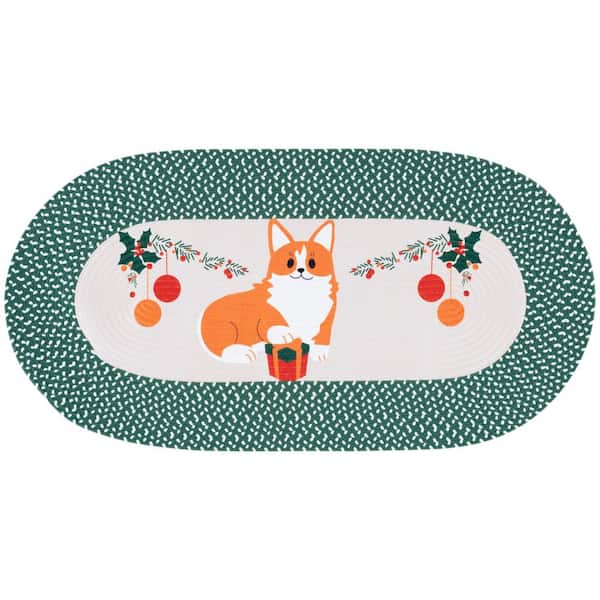 Braided Posters Ivory/Green 2 ft. x 4 ft. Machine Washable Merry Christmas Runner Rug