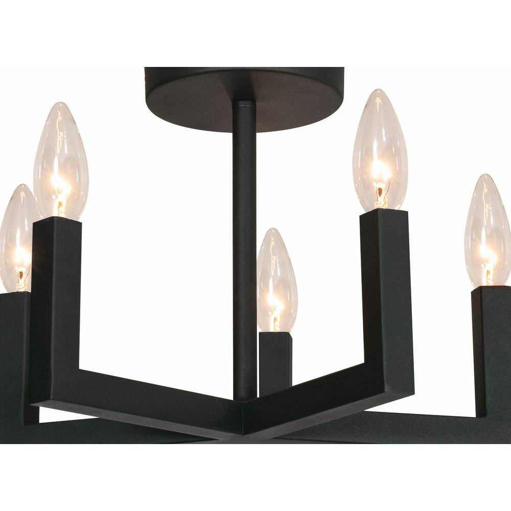 Modern Black Steel 5-Light Semi-Flush Mount Fixture