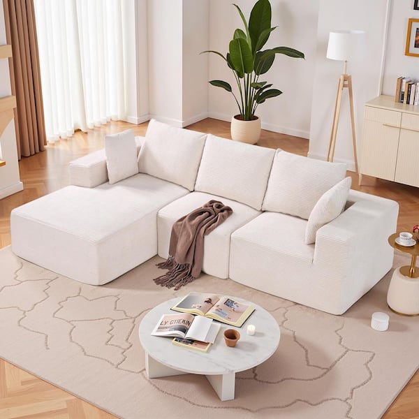SKYSHALO Modular Sectional Sofa, L Shaped Modular Sofa with Chaise, Cloud Sectional Couch with Rebound Density Plastic White