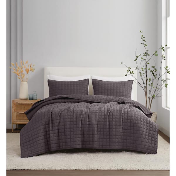 Brooklyn Loom 3-Piece Charcoal Solid 100% Linen Full/Queen Quilt Set