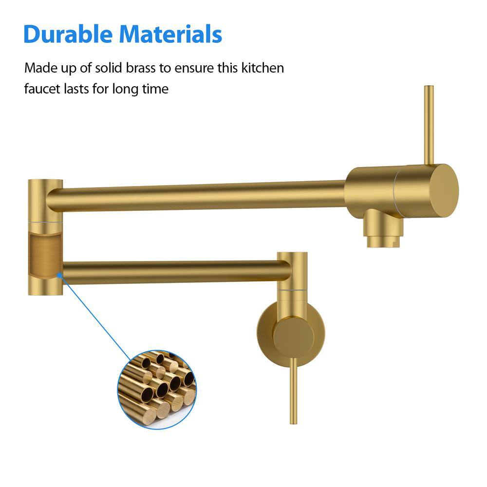 Brushed Gold Double Handle Wall Mount Pot Filler