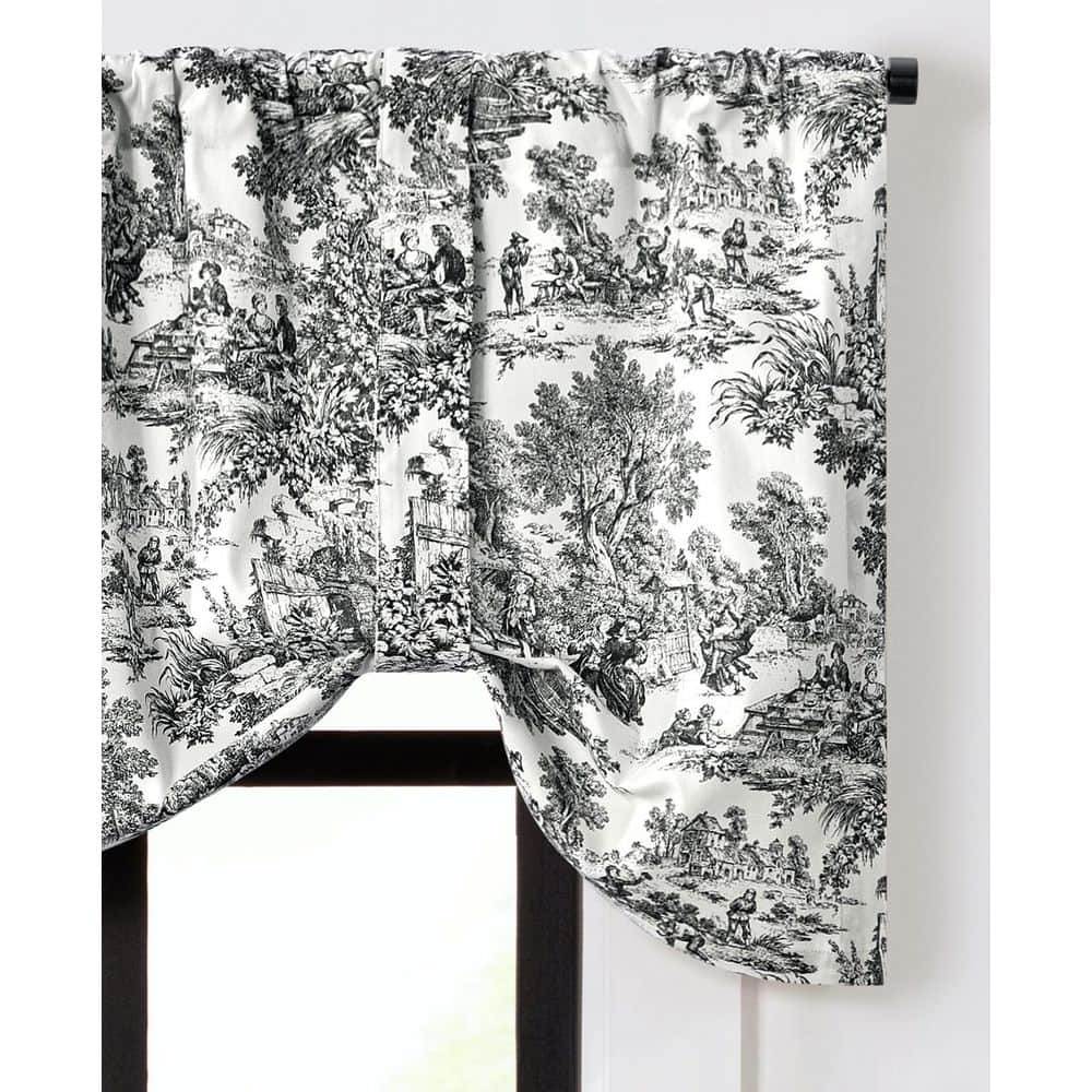 Black Cotton Country Toile Tie-Up Valance Curtain