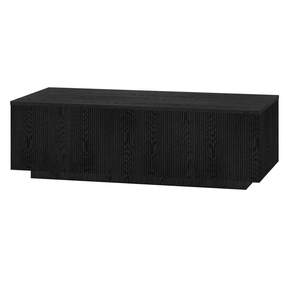 Black Grain Rectangular Wood-Look Coffee Table with Ribbed Base