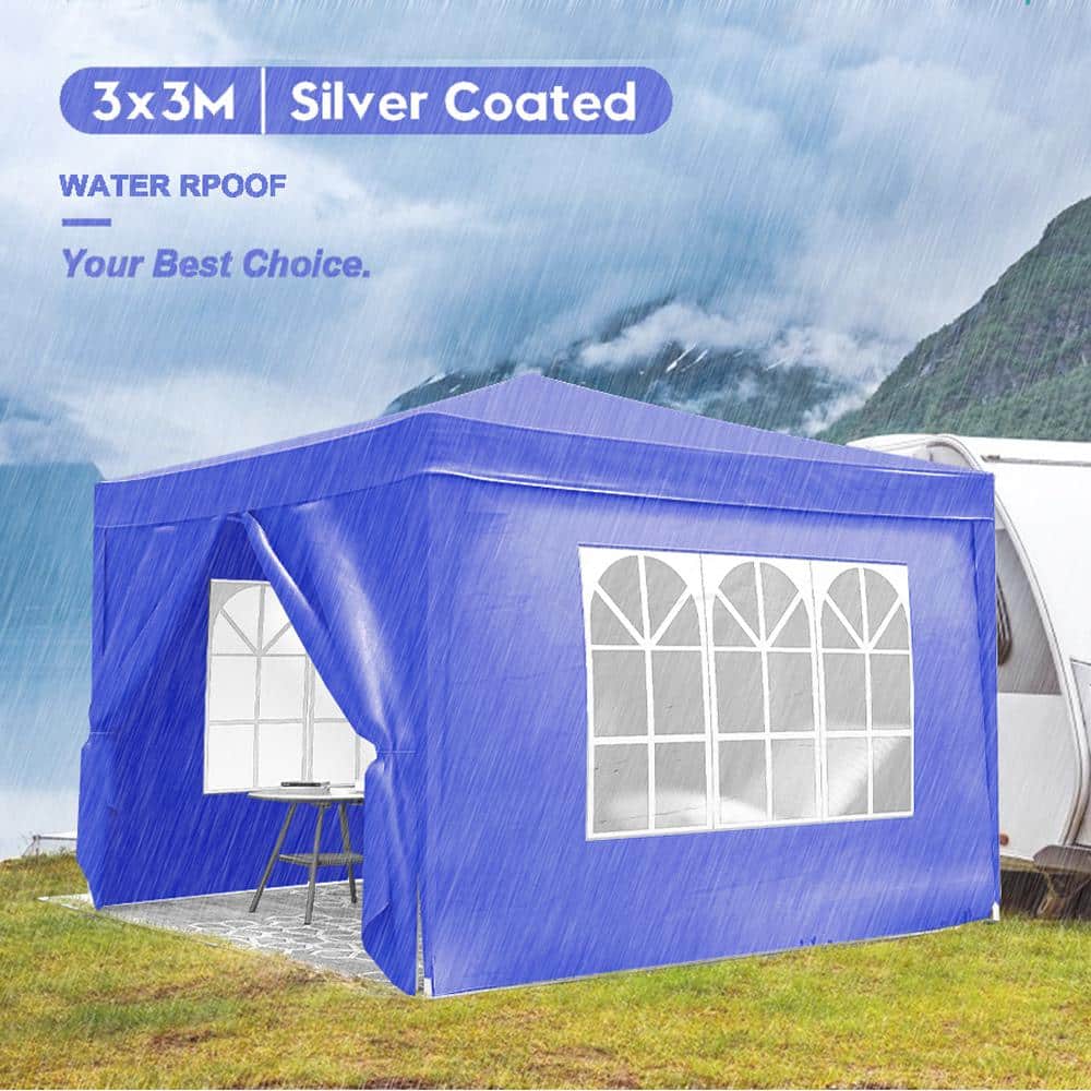 10 ft. x 10 ft. Blue Folding Canopy with 4 Removable Sidewalls Outdoor Even