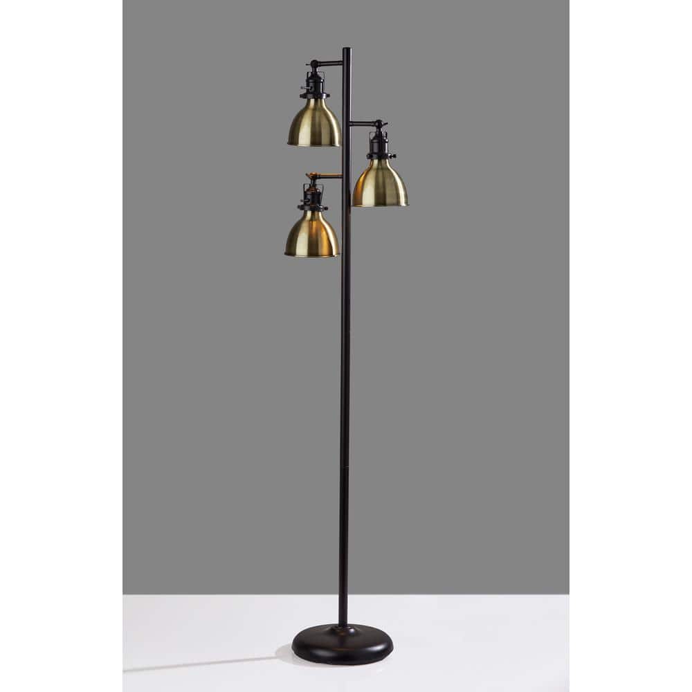 Antique Brass & Bronze Adjustable Triple-Head Outdoor Floor Lamp