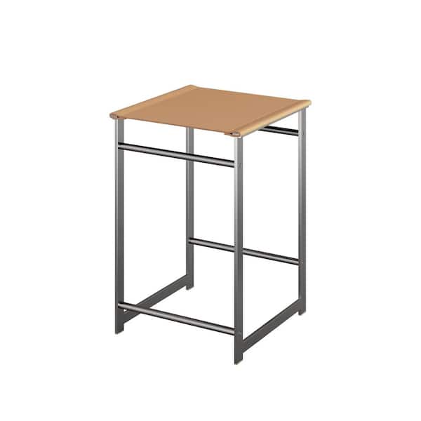 AUTMOON 25 in. H Gray Metal Outdoor Bar Stool in Khaki (1-Pack)