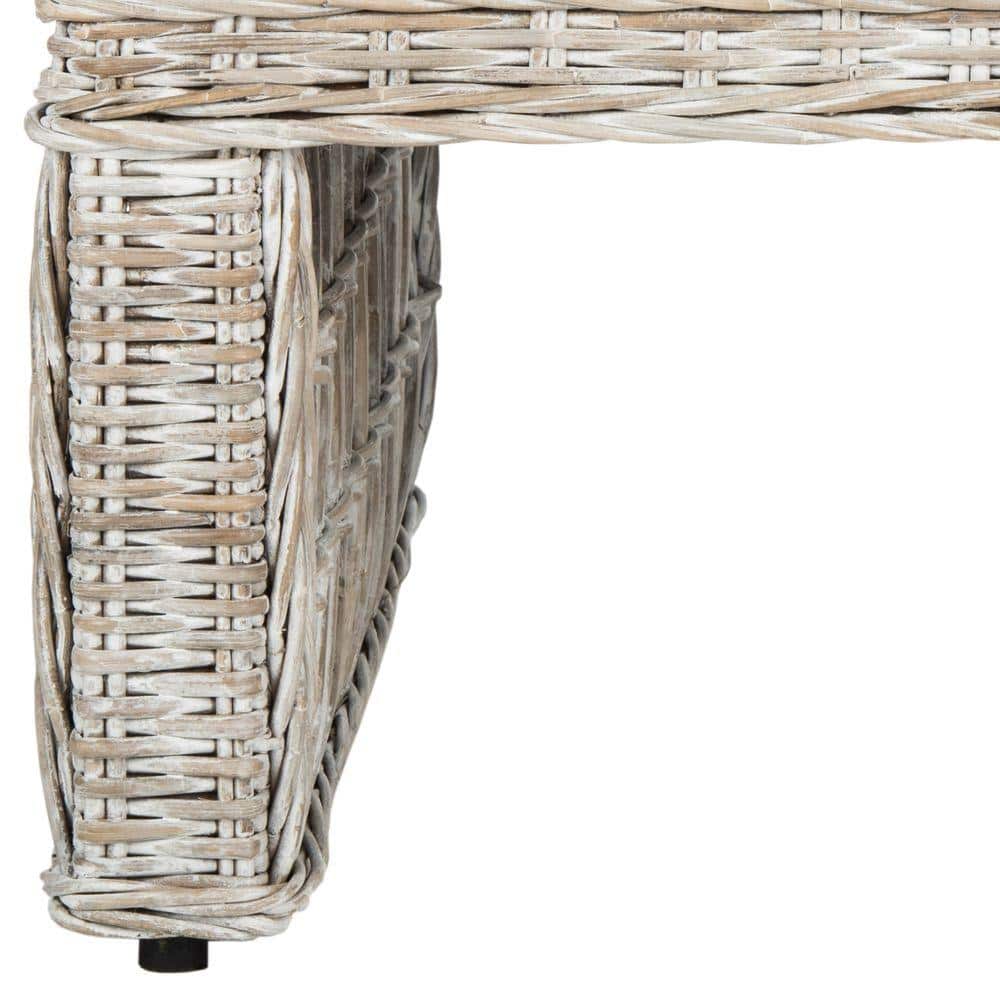 White Wash Wicker and Mahogany Square Coffee Table