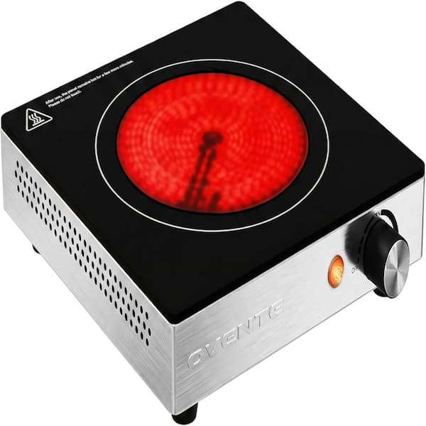 Infrared Ceramic Single Burner, 1200W Electric Countertop Hot Plate w/ Black Crystalline Glass, Portable Stainless Steel
