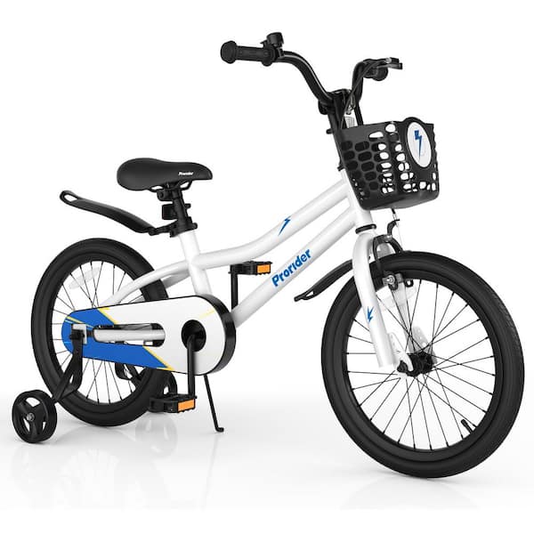 18 in. Kid's Bike with Removable Training Wheels and Basket for 4-Years to 8-Years Old Boys Girls White