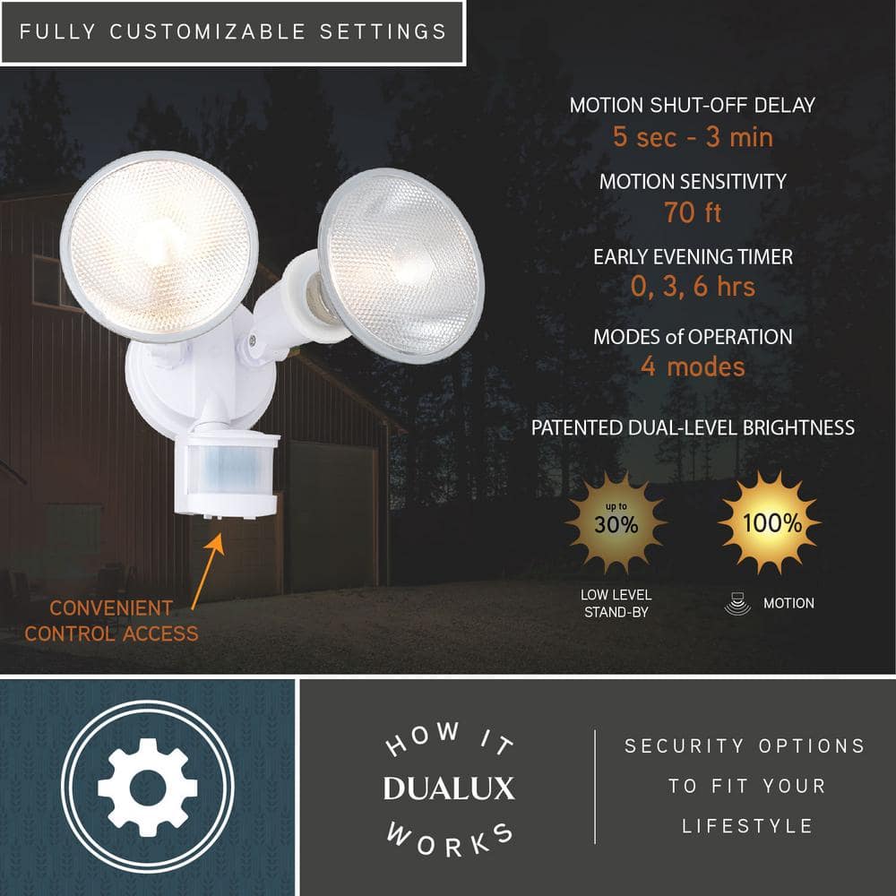 White Dual Head Motion Sensor Outdoor Security Flood Light